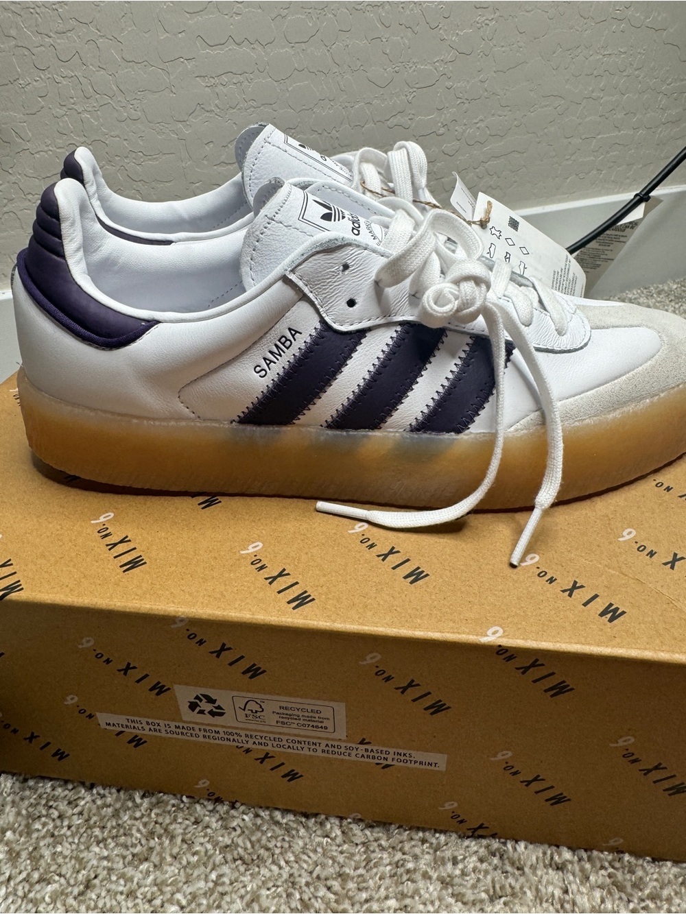Adidas Samba Women White and Navy Gum Sole Sneakers - Picture 4 of 9